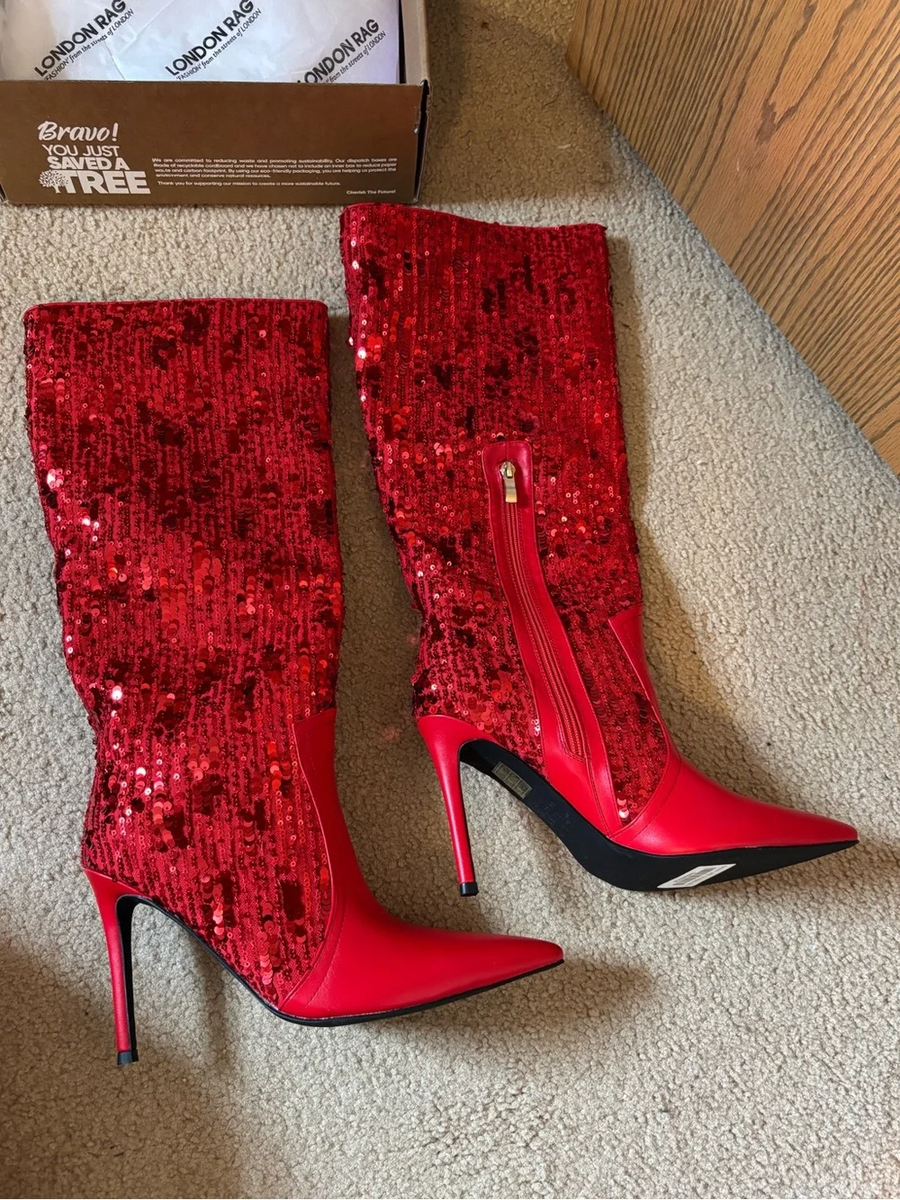 Red Sequin Over-the-Knee Stiletto Boots